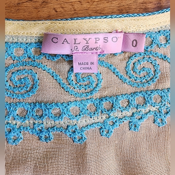 Calypso Saint Barth St. Barth silk beach cover-up 0 S M aqua yellow beachy VGUC - Picture 6 of 15